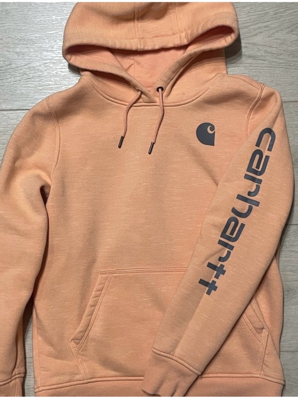Carhartt Peach Hoodie with Navy Sleeve Logo